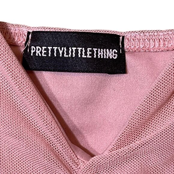 PRETTYLITTLETHING Dress Womens US 2 Pink Ruched Bodycon Mini Party Club V Neck - Picture 6 of 11